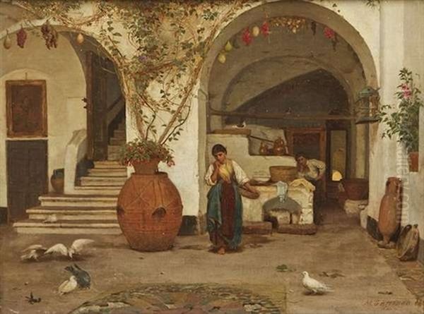 A Courtyard In Capri Oil Painting by Michael George Brennan