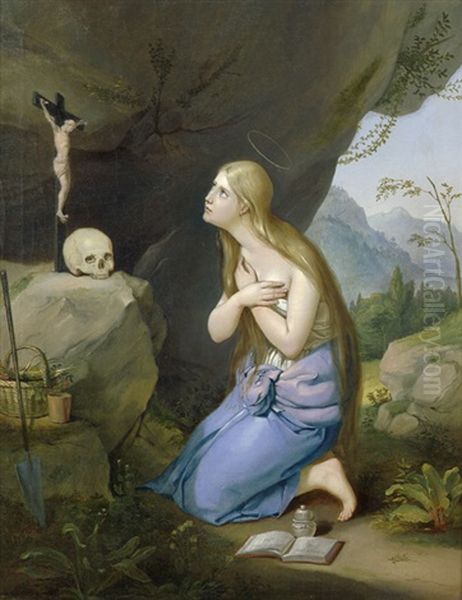 Die Busende Maria Magdalena In Einer Grotte Oil Painting by Adam Brenner