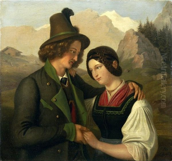 Junges Paar In Tracht Oil Painting by Adam Brenner