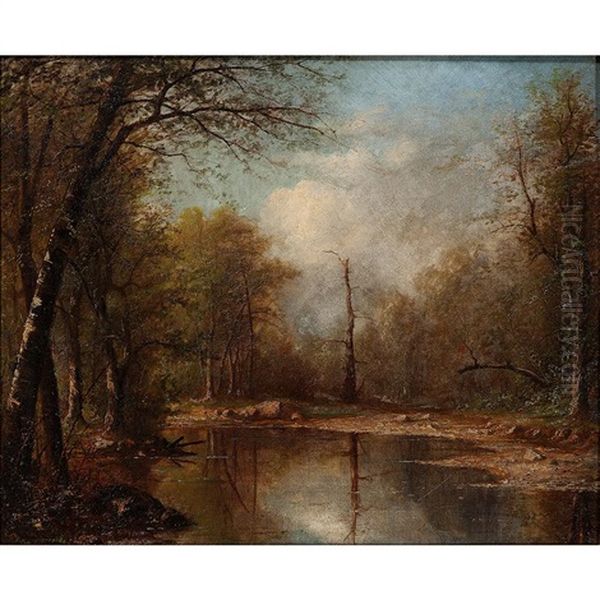 Wooded Scene With Stream Oil Painting by Carl Christian Brenner