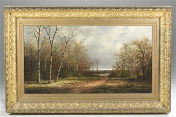 Wooded Landscape Scene Oil Painting by Carl Christian Brenner