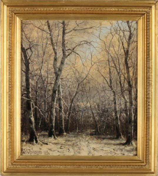 Birches Oil Painting by Carl Christian Brenner