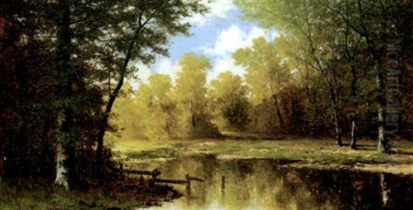 Sunlit Stream Oil Painting by Carl Christian Brenner