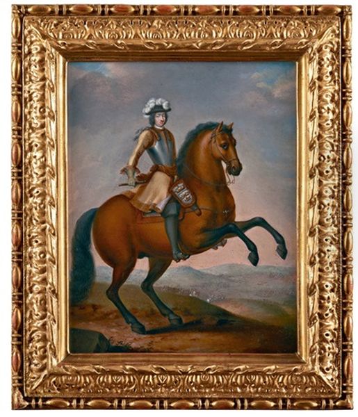 Equestrian Portrait With King Charles Xi (1655-1697) Oil Painting by Elias Brenner