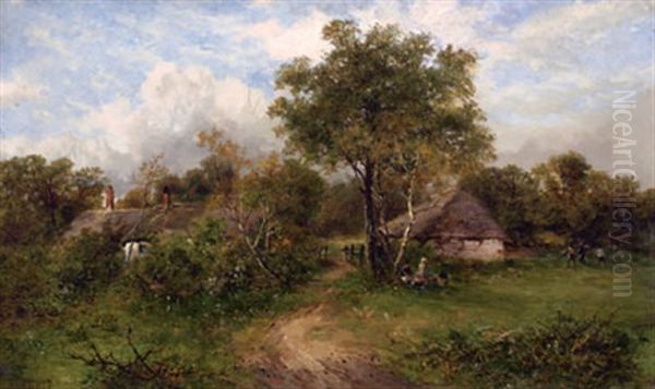 Landscape With Thatched Cottages Oil Painting by Carl Brennir