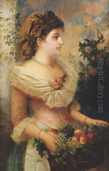 Ragazza Con Cesto Di Frutta Oil Painting by Franz Brentano