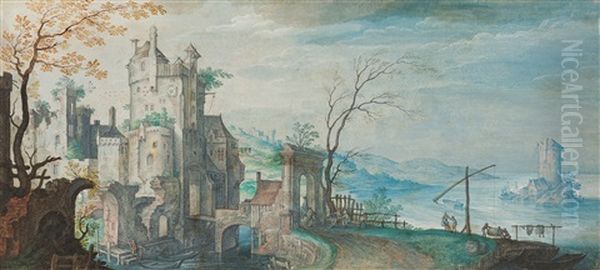 Landschaft Mit Einem Wasserschloss (after Claesz Jansz Visscher I) by Friedrich Brentel the Elder