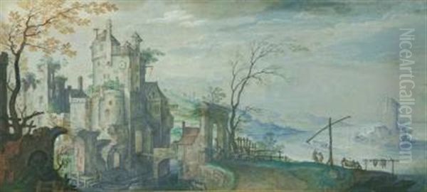 Landschaft Mit Einem Wasserschloss Oil Painting by Friedrich Brentel the Elder