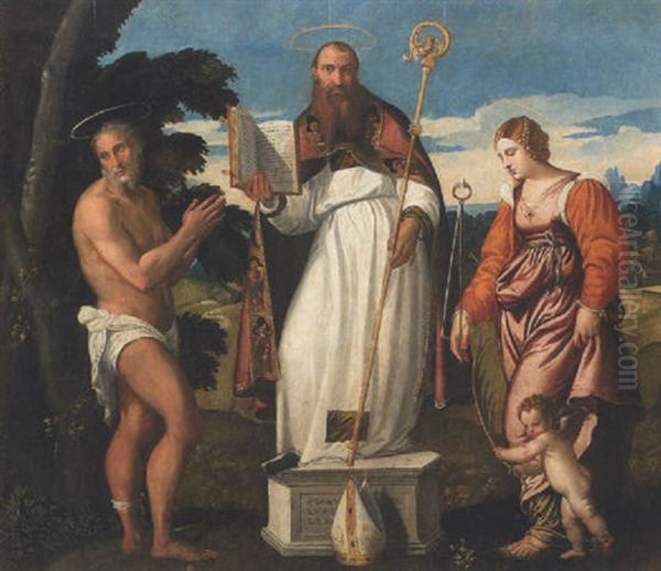 Santo Vescovo Tra San Giobbe E Santa Apollonia Oil Painting by Giovanni da Brescia