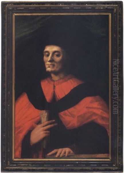 Portrait Of A Man Holding A Letter(the Philosopher Origene Salecchi?) Oil Painting by Andrea del Brescianino