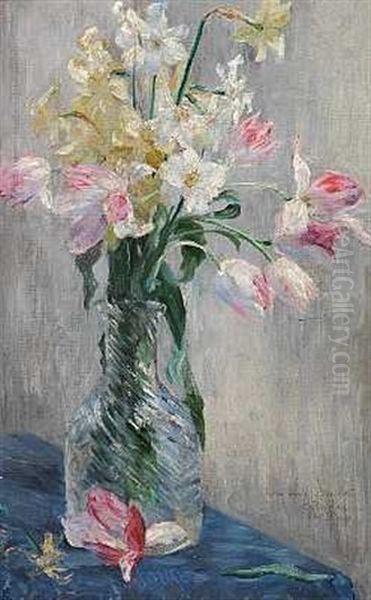 Tulipaner Og Liljer I En Glasvase Oil Painting by Marie Louise Catherine Breslau