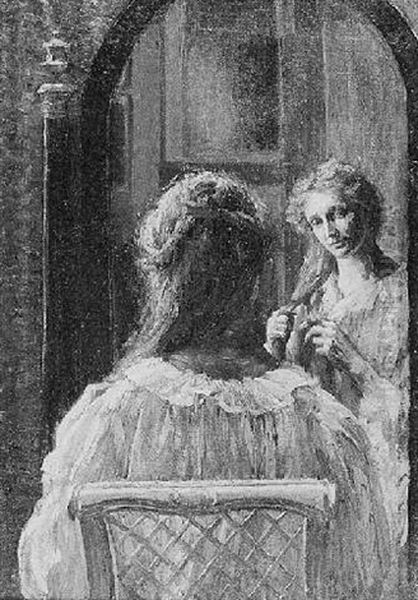 Jeune Femme Faisant Sa Natte Devant Un Miroir Oil Painting by Marie Louise Catherine Breslau