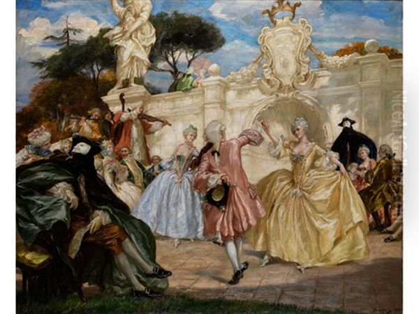 Karneval In Vendig Oil Painting by Vittorio Emanuele Bressanin