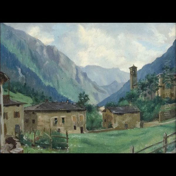 Veduta Di Paese Con Case Oil Painting by Vittorio Emanuele Bressanin