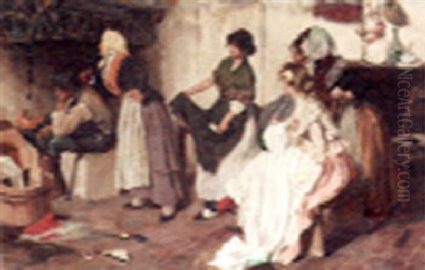 At The Laundry Oil Painting by Vittorio Emanuele Bressanin