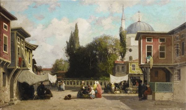 A Square In Constantinople Oil Painting by Germain Fabius Brest