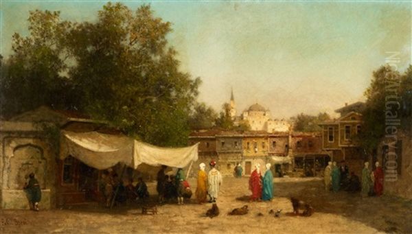 A View Of Constantinopel (istanbul) Oil Painting by Germain Fabius Brest