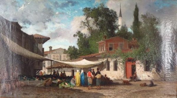 Turkish Market Oil Painting by Germain Fabius Brest