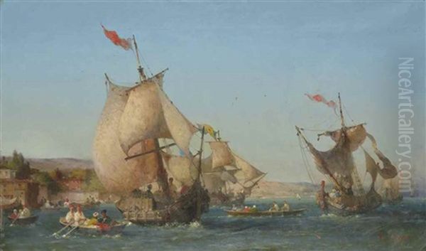 Dhows On The Bosphorus Oil Painting by Germain Fabius Brest