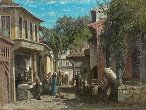 Rue Animee Oil Painting by Germain Fabius Brest