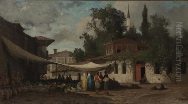 Turkish Market Oil Painting by Germain Fabius Brest