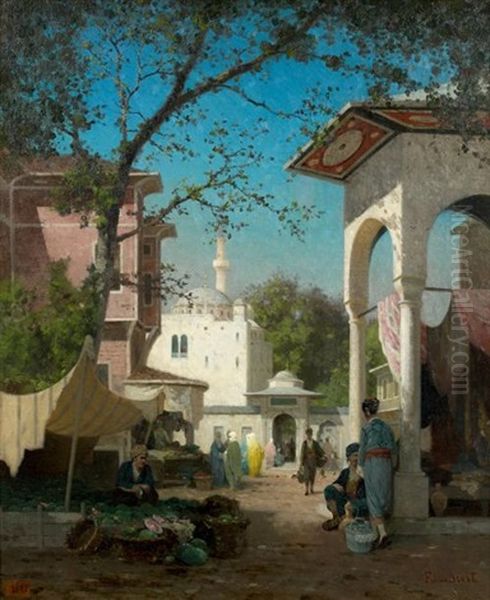 Rue Animee A Constantinople Oil Painting by Germain Fabius Brest