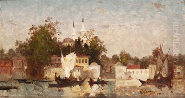 Sur Les Rives Du Bosphore Oil Painting by Germain Fabius Brest