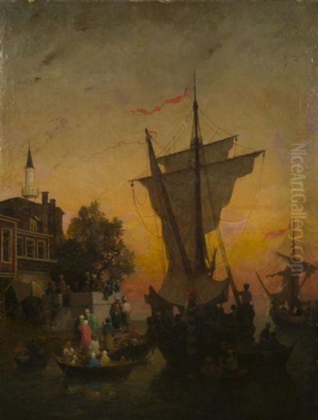 View Of The Bosphorus Oil Painting by Germain Fabius Brest