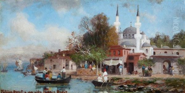 Bord Du Bosphore Oil Painting by Germain Fabius Brest