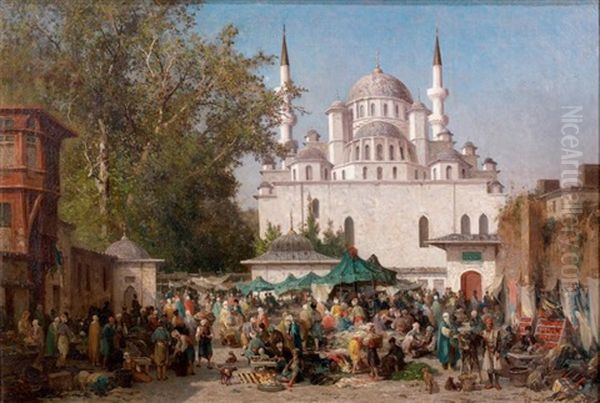 Le Khan De La Sultane Valide A Constantinople Oil Painting by Germain Fabius Brest