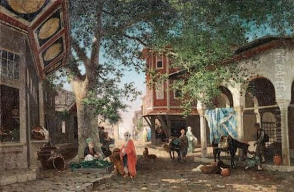 A Street In Istanbul Oil Painting by Germain Fabius Brest