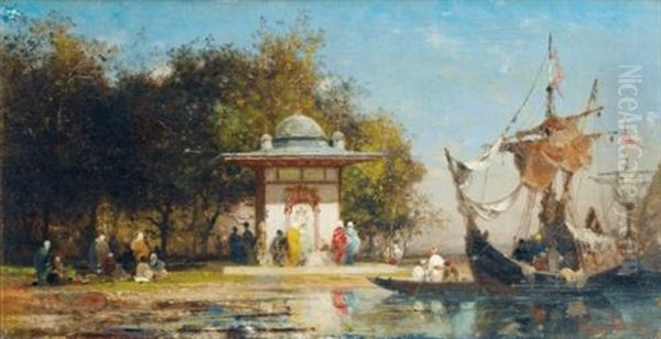 Fontaine Au Bord De La Mer En Turquie Oil Painting by Germain Fabius Brest