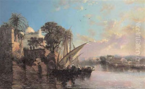 Felouk A Quai Oil Painting by Germain Fabius Brest