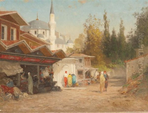 Marchands Au Pied De La Mosquee Oil Painting by Germain Fabius Brest