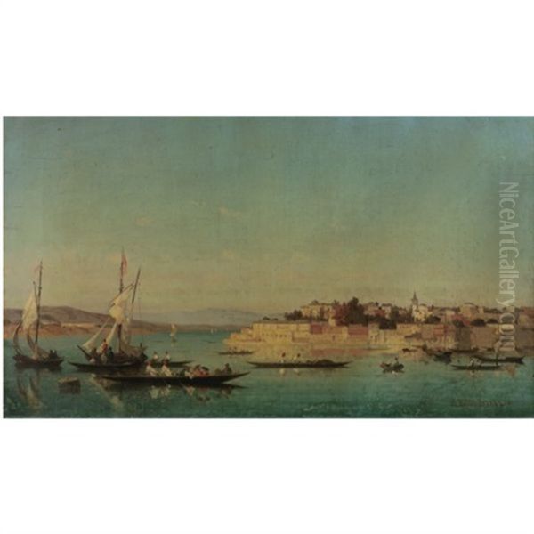 Vue A Travers La Corne D'or, Constantinople Oil Painting by Germain Fabius Brest