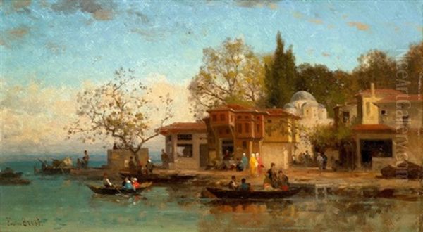 Scene Animee Au Bord Du Bosphore Oil Painting by Germain Fabius Brest