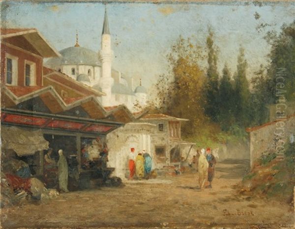 Echoppes Pres D'une Mosquee, Constantinople Oil Painting by Germain Fabius Brest