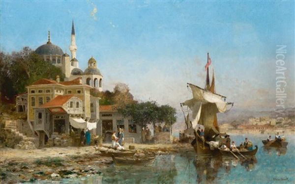 Pecheurs Sur Les Rivages Du Bosphore Oil Painting by Germain Fabius Brest