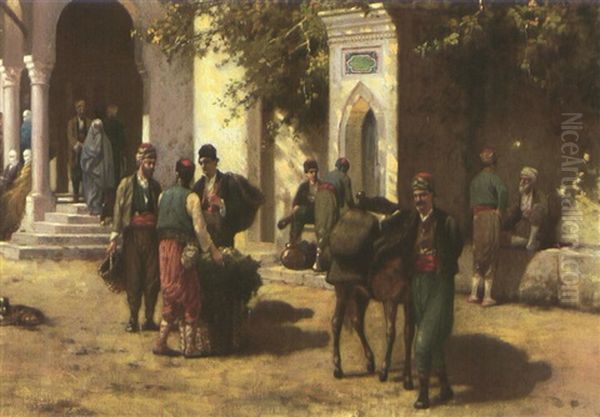 Entree De La Mosquee, Constantinople Oil Painting by Germain Fabius Brest