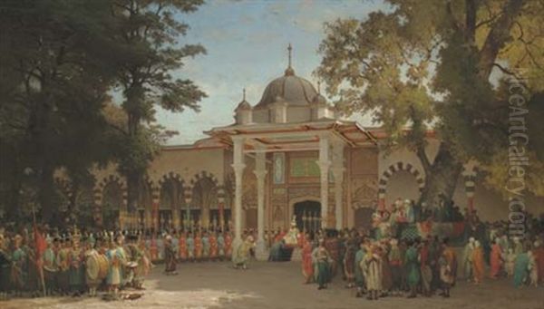 Le Beiram; Ceremonie De Baise-main A Constantinople, Sous Le Sultan Mahmoud Ii Oil Painting by Germain Fabius Brest