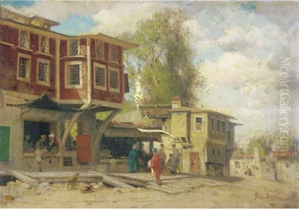 Village A Bebec: A View Of A Turkish Village Oil Painting by Germain Fabius Brest