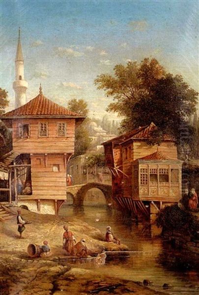 Maisons Turques - Environs De Constantinople Oil Painting by Germain Fabius Brest