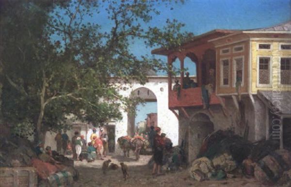 Scene De Rue Animee A Istanbul Oil Painting by Germain Fabius Brest