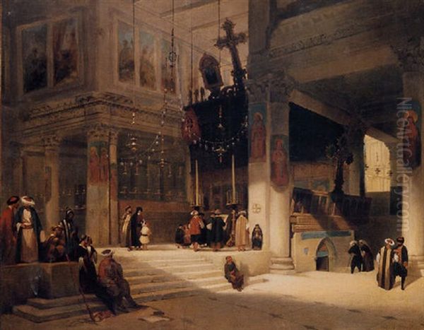 Followers Inside An Eastern Church Oil Painting by Germain Fabius Brest