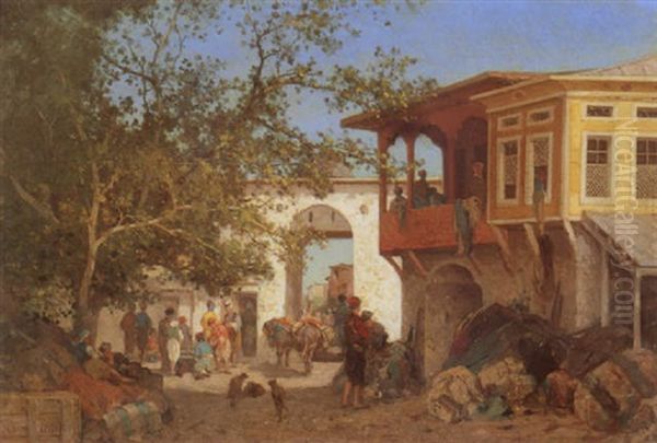 A Bazaar In Constantinople Oil Painting by Germain Fabius Brest