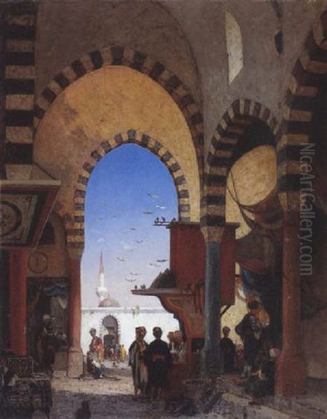 Marchands De Limonade Au Bazar De Constantinople Oil Painting by Germain Fabius Brest