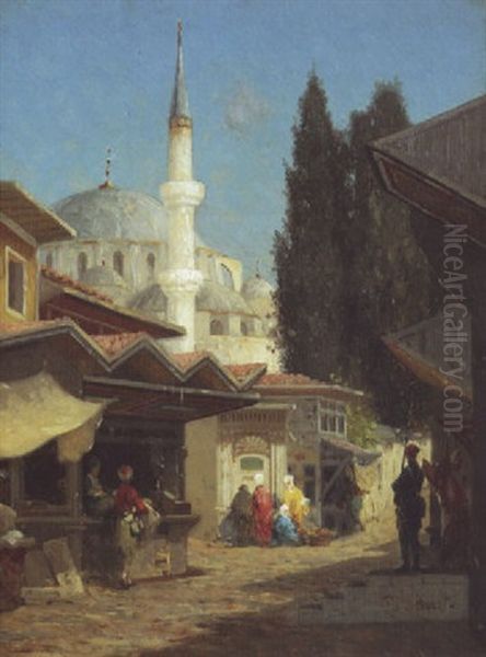 Ruelle Animee Pres De Sainte Sophie.  Istanbul Oil Painting by Germain Fabius Brest