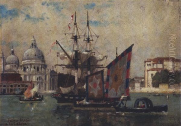 Venise, Bateau Pavoise Pres De La Salute Oil Painting by Germain Fabius Brest