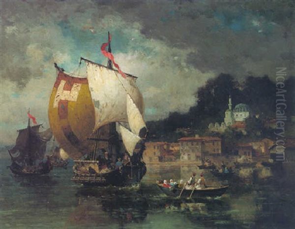 A Turkish Coast Oil Painting by Germain Fabius Brest