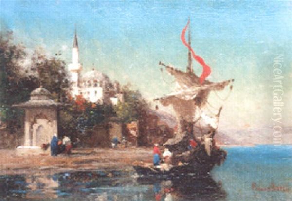 Mosquee Et Voilier Sur Le Bosphore Oil Painting by Germain Fabius Brest